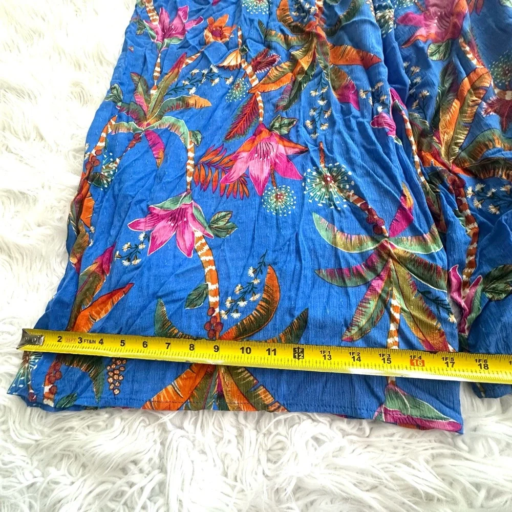 Rachel Roy Boho Pants Women Size XL Wide Leg Blue Tropical Pull On - Picture 6 of 11